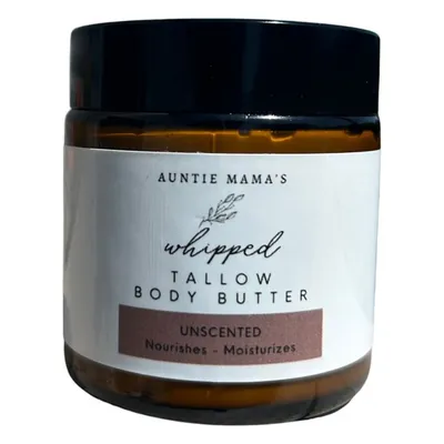 Unscented Grass Fed Whipped Tallow Balm, Organic Skin Cream, Tallow Body Butter