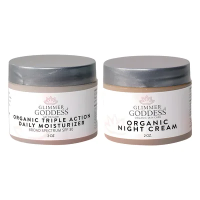 Organic Day & Night Duo – Triple Action SPF 30 Moisturizer + Skin Renewal Night Cream Bundle