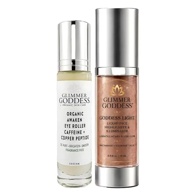 Awaken + Glow Duo – Under Eye Roller + Liquid Face Highlighter